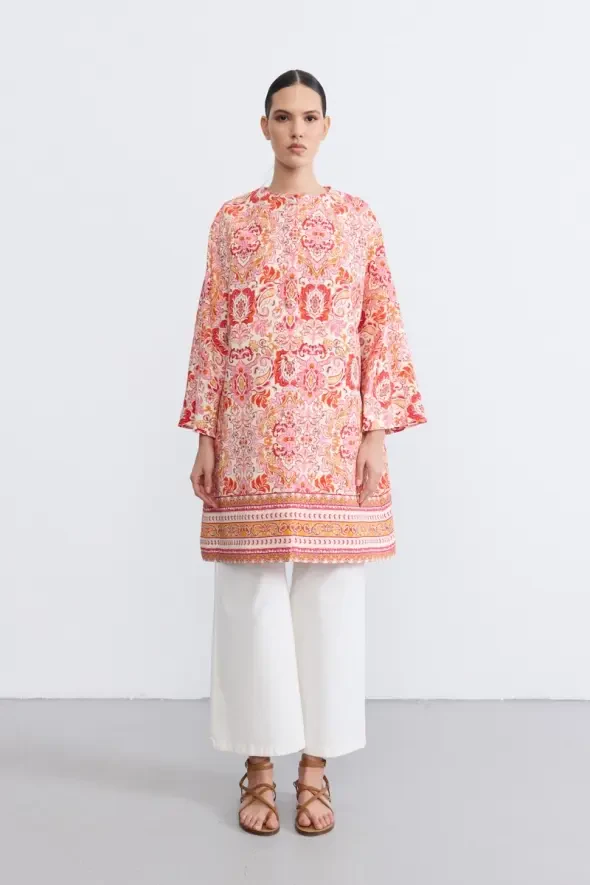 Şal Desenli Kaftan - Kırmızı - 2