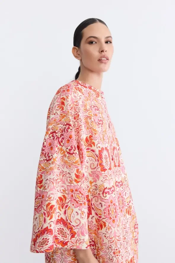 Şal Desenli Kaftan - Kırmızı - 3