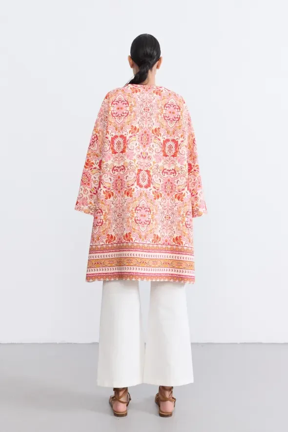 Şal Desenli Kaftan - Kırmızı - 6