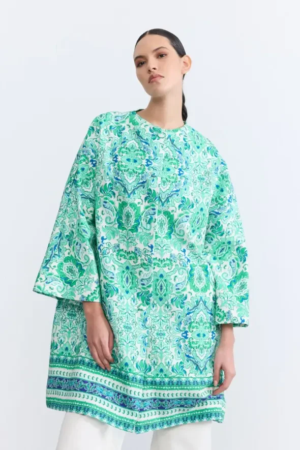 Şal Desenli Kaftan - Yeşil - 1