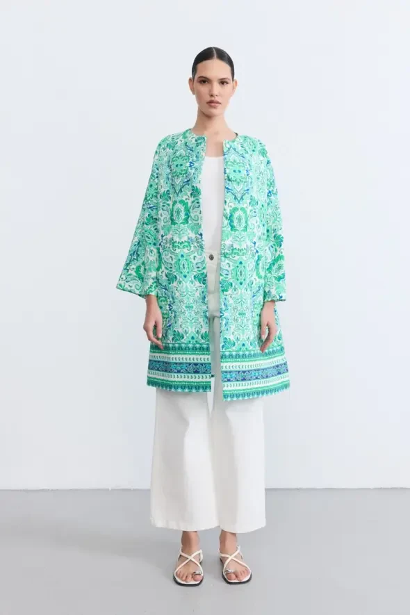 Şal Desenli Kaftan - Yeşil - 2