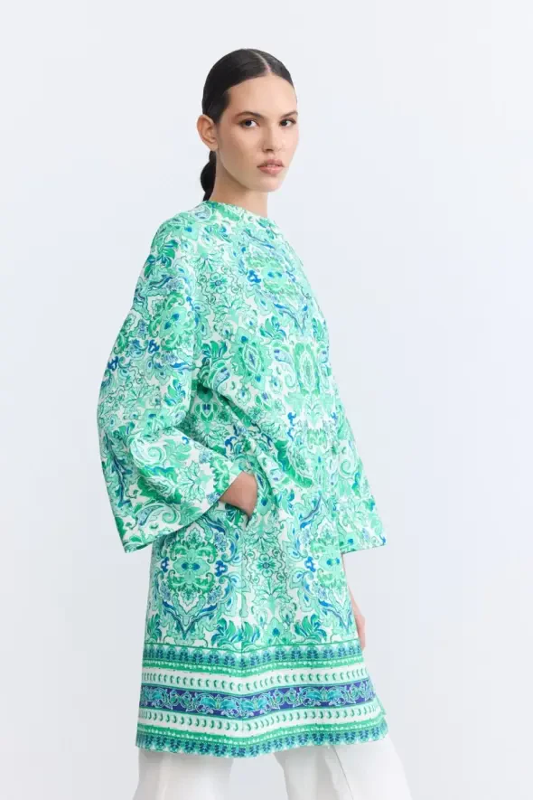 Şal Desenli Kaftan - Yeşil - 3