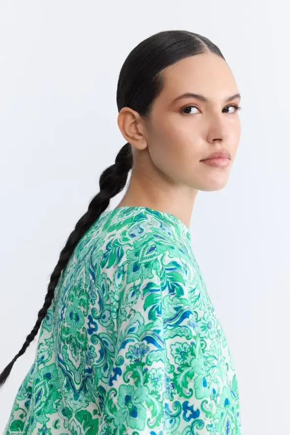 Şal Desenli Kaftan - Yeşil - 4