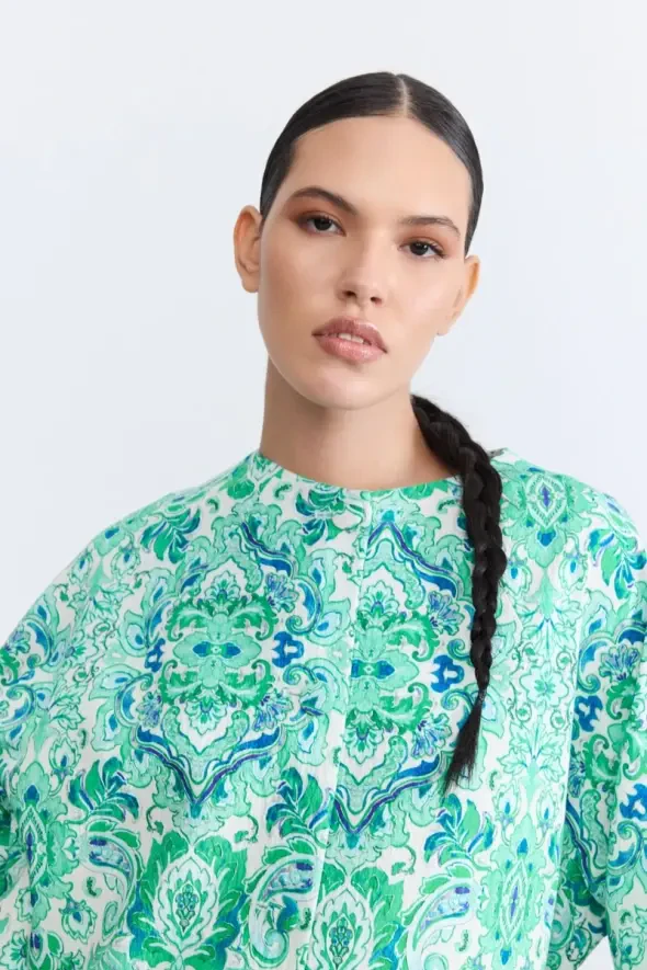 Şal Desenli Kaftan - Yeşil - 6