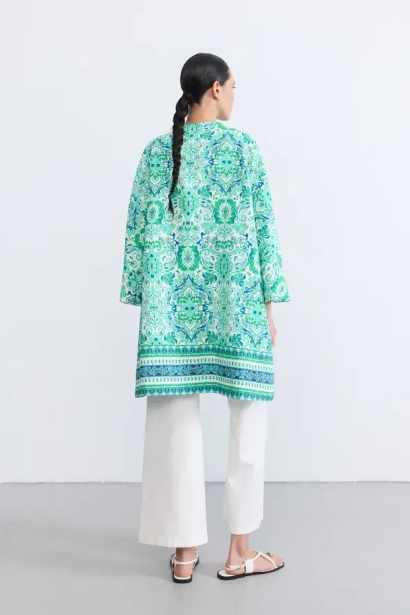 Şal Desenli Kaftan - Yeşil - 7