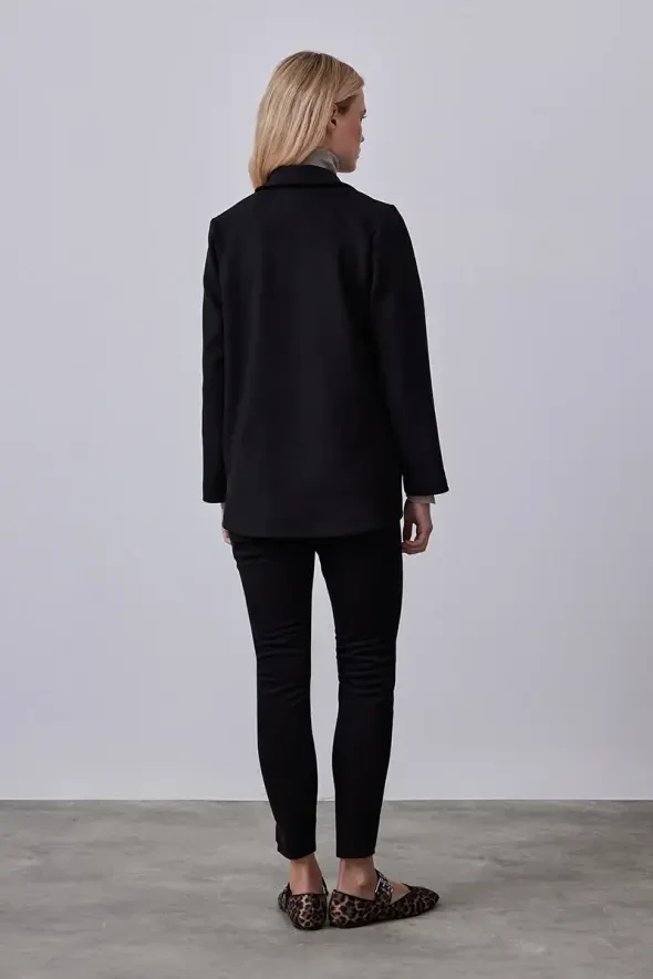 Cepleri Fermuarlı Süet Blazer Ceket - Siyah - 4