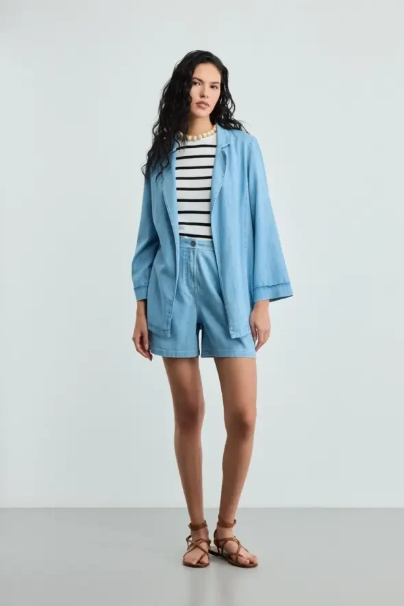 Tencel Denım Ceket - Mavi - 2