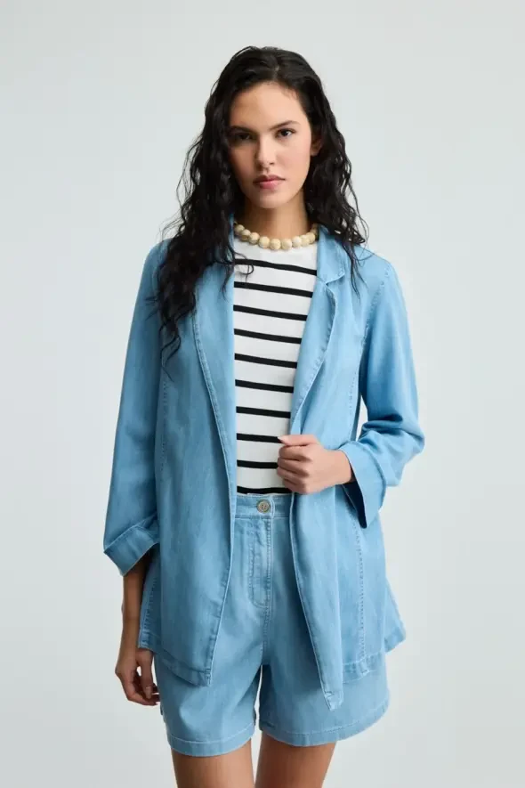 Tencel Denım Ceket - Mavi - 3
