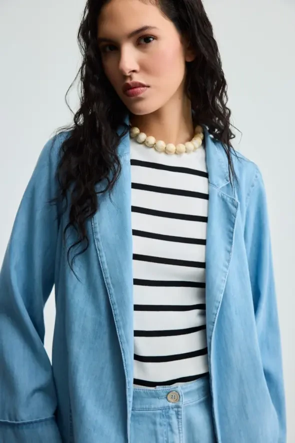 Tencel Denım Ceket - Mavi - 4