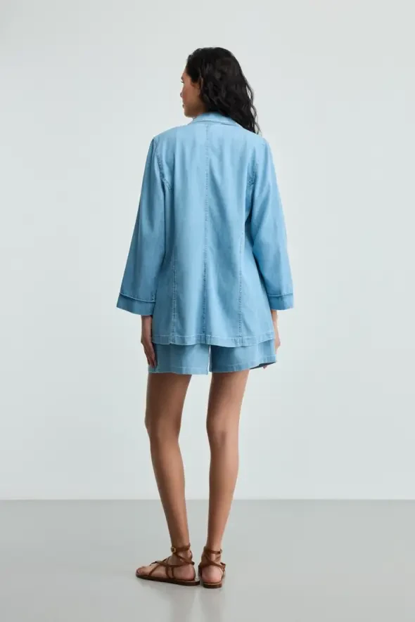 Tencel Denım Ceket - Mavi - 5