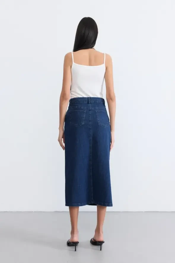 Uzun Denim Etek - Mavi - 8