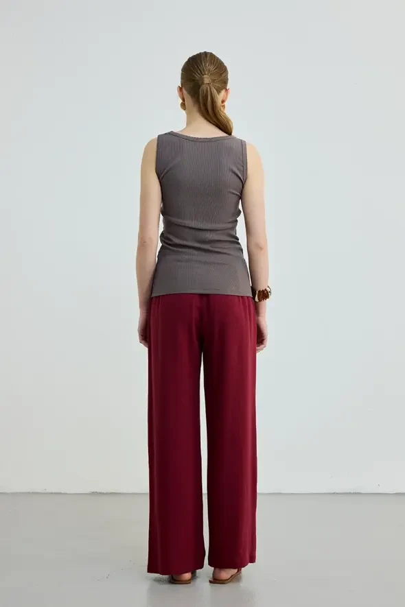 Yakası Dilimli Viskon Atlet - Kahve - 4