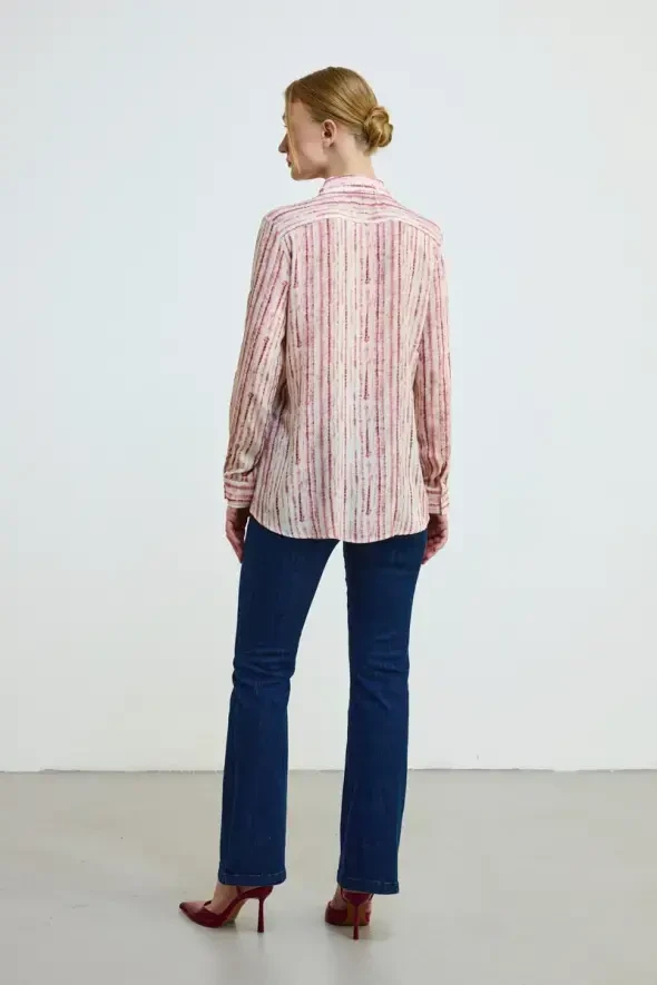 Yumuşak Dokulu Çizgi Desen Gömlek - Pembe - 4