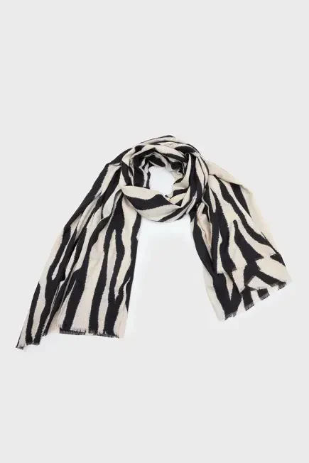 Zebra Desenli Şal - Kahverengi Kahverengi