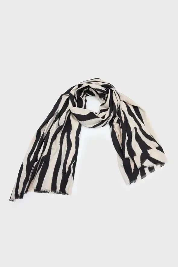 Zebra Desenli Şal - Kahverengi - 1