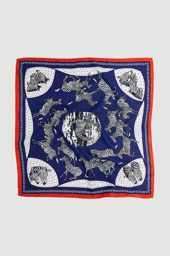 Zebra Figürlü Fular - Lacivert - 1