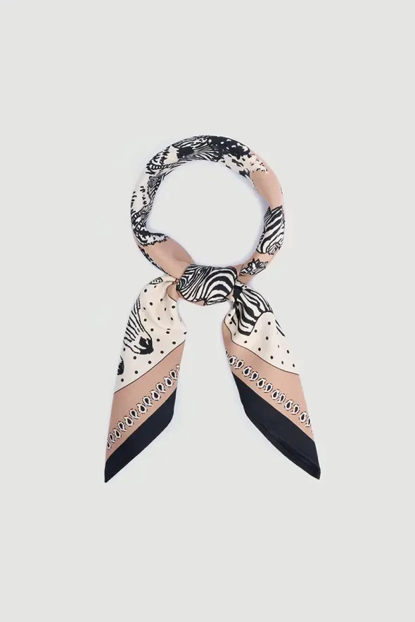 Zebra Figürlü Fular - Vizon - 1